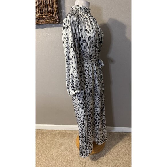 Ann Taylor Maxi Dress 3/4 Long Sleeve L Large Black Gray White Snow Leopard - Picture 10 of 16